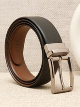 Load image into Gallery viewer, Teakwood Men's Premium Genuine Leather 2-in-1 Reversible Belt | Black & Brown Crosshatch Textured Finish | Nickle Black Linear Pin Buckle | Adjustable 35 mm Dress Belt for Formal, Casual, Office & Business Wear