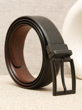Load image into Gallery viewer, Teakwood Men's Premium Genuine Leather 2-in-1 Reversible Belt | Black & Brown Fine Leather Finish |Silver Rounded Rectangular Pin Buckle | Adjustable 35 mm Dress Belt for Formal, Casual, Office & Business Wear
