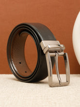 Load image into Gallery viewer, Teakwood Men's Premium Genuine Leather 2-in-1 Reversible Belt | Black & Brown Crosshatch Textured Leather | Nickal Black Rectangular Pin Buckle | Adjustable 35 mm Dress Belt for Formal, Casual, Office & Business Wear