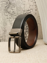 Load image into Gallery viewer, Teakwood Men's Premium Genuine Leather 2-in-1 Reversible Belt | Black & Brown Natural Grain Leather Finish |Polished Nickel Black Pin Buckle | Adjustable 35 mm Dress Belt for Formal, Casual, Office & Business Wear