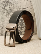 Load image into Gallery viewer, Teakwood Men's Premium Genuine Leather 2-in-1 Reversible Belt | Black & Brown Crosshatch Textured Finish |Nickel Black Refined Slim Frame Pin Buckle | Adjustable 35 mm Dress Belt for Formal, Casual, Office & Business Wear