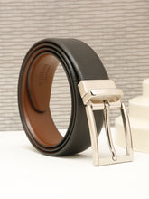 Load image into Gallery viewer, Teakwood Men's Premium Genuine Leather 2-in-1 Reversible Belt | Black & Brown Crosshatch Textured Leather | Silver Rectangular Pin Buckle | Adjustable 35 mm Dress Belt for Formal, Casual, Office & Business Wear