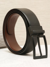 Load image into Gallery viewer, Teakwood Men's Premium Genuine Leather 2-in-1 Reversible Belt | Black & Brown Natural Grain Leather Finish |Matte Black Classic Tapered Pin Buckle | Adjustable 35 mm Dress Belt for Formal, Casual, Office & Business Wear