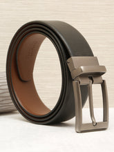 Load image into Gallery viewer, Teakwood Men's Premium Genuine Leather 2-in-1 Reversible Belt | Black & Brown Crosshatch Textured Finish | Brushed Square Rectangular Pin Buckle | Adjustable 35 mm Dress Belt for Formal, Casual, Office & Business Wear