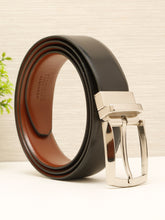 Load image into Gallery viewer, Teakwood Men's Premium Genuine Leather 2-in-1 Reversible Belt | Black & Brown Fine Leather Finish | Silver Contour Pin Buckle | Adjustable 35 mm Dress Belt for Formal, Casual, Office & Business Wear