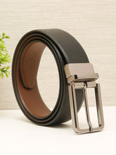 Load image into Gallery viewer, Teakwood Men's Premium Genuine Leather 2-in-1 Reversible Belt | Black & Brown Natural Grain Leather Finish |Nickel Black Slim Frame Pin Buckle | Adjustable 35 mm Dress Belt for Formal, Casual, Office & Business Wear