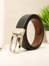 Load image into Gallery viewer, Teakwood Men's Premium Genuine Leather 2-in-1 Reversible Belt | Black & Brown Crosshatch Textured Finish | Silver Contour Pin Buckle | Adjustable 35 mm Dress Belt for Formal, Casual, Office & Business Wear