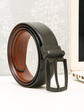 Load image into Gallery viewer, Teakwood Men's Premium Genuine Leather 2-in-1 Reversible Belt | Black & Brown Fine Leather Finish | Matte Black Contour Pin Buckle | Adjustable 35 mm Dress Belt for Formal, Casual, Office & Business Wear