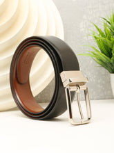 Load image into Gallery viewer, Teakwood Men's Premium Genuine Leather 2-in-1 Reversible Belt | Black & Brown Fine Leather Finish | Silver Radius Pin Buckle | Adjustable 35 mm Dress Belt for Formal, Casual, Office & Business Wear