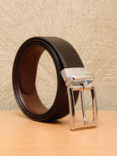 Load image into Gallery viewer, Teakwood Men's Premium Genuine Leather 2-in-1 Reversible Belt | Black & Brown Natural Grain Leather Finish |Silver Straight Edge Rectangle Buckle | Adjustable 35 mm Dress Belt for Formal, Casual, Office & Business Wear