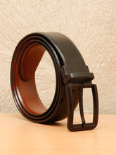 Load image into Gallery viewer, Teakwood Men's Premium Genuine Leather 2-in-1 Reversible Belt | Black & Brown Natural Grain Leather Finish | Matte Black Classic Edge Pin Buckle | Adjustable 35 mm Dress Belt for Formal, Casual, Office & Business Wear