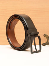 Load image into Gallery viewer, Teakwood Men's Premium Genuine Leather 2-in-1 Reversible Belt | Black & Brown Fine Leather Finish | Black Rectangular Pin Buckle | Adjustable 35 mm Dress Belt for Formal, Casual, Office & Business Wear