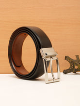 Load image into Gallery viewer, Teakwood Men's Premium Genuine Leather 2-in-1 Reversible Belt | Black & Brown Fine Leather Finish | Silver Refined Slim Frame Pin Buckle | Adjustable 35 mm Dress Belt for Formal, Casual, Office & Business Wear