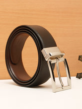 Load image into Gallery viewer, Teakwood Men's Premium Genuine Leather 2-in-1 Reversible Belt | Black & Brown Fine Leather Finish |Nickle Black Rounded Rectangular Pin Buckle | Adjustable 35 mm Dress Belt for Formal, Casual, Office & Business Wear