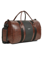 Load image into Gallery viewer, Teakwood Leathers Unisex Vegan Leather Duffel Bag | 50L Large Capacity Travel & Weekender Bag | Dual-Tone Croco Textured Design | Adjustable Shoulder Strap | Gym, Travel & Business Bag | Brown & Black