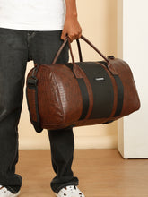 Load image into Gallery viewer, Teakwood Leathers Unisex Vegan Leather Duffel Bag | 50L Large Capacity Travel & Weekender Bag | Dual-Tone Croco Textured Design | Adjustable Shoulder Strap | Gym, Travel & Business Bag | Brown & Black