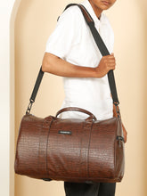 Load image into Gallery viewer, Teakwood Leathers Unisex Vegan Leather Travel Duffel Bag | 50L Large Capacity | Croco Textured Weekender Bag | Dual Carry Handles & Detachable Shoulder Strap | Overnight, Gym & Business Travel Bag