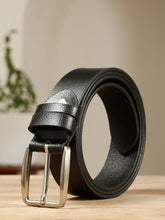 Load image into Gallery viewer, Men’s Genuine Leather Belt, Pebble Grain Texture, Pin Buckle, Rugged Casual Wear, Black