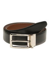 Load image into Gallery viewer, Teakwood Men's Premium Genuine Leather 2-in-1 Reversible Belt | Black & Brown Crosshatch Textured Finish | Silver Linear Pin Buckle | Adjustable 35 mm Dress Belt for Formal, Casual, Office & Business Wear