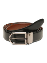 Load image into Gallery viewer, Teakwood Men's Premium Genuine Leather 2-in-1 Reversible Belt | Black & Brown Crosshatch Textured Leather | Nickal Black Rectangular Pin Buckle | Adjustable 35 mm Dress Belt for Formal, Casual, Office & Business Wear