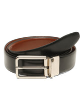 Load image into Gallery viewer, Teakwood Men's Premium Genuine Leather 2-in-1 Reversible Belt | Black & Brown Natural Grain Leather Finish | Silver Slim Frame Pin Buckle | Adjustable 35 mm Dress Belt for Formal, Casual, Office & Business Wear
