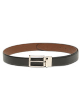 Load image into Gallery viewer, Teakwood Men's Premium Genuine Leather 2-in-1 Reversible Belt | Black & Brown Crosshatch Textured Finish /Silver Refined Slim Frame Pin Buckle | Adjustable 35 mm Dress Belt for Formal, Casual, Office & Business Wear