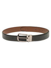 Load image into Gallery viewer, Teakwood Men's Premium Genuine Leather 2-in-1 Reversible Belt | Black & Brown Natural Grain Leather Finish |Nickel Black Classic Tapered Pin Buckle | Adjustable 35 mm Dress Belt for Formal, Casual, Office & Business Wear
