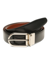 Load image into Gallery viewer, Teakwood Men's Premium Genuine Leather 2-in-1 Reversible Belt | Black & Brown Crosshatch Textured Leather | Silver Rectangular Pin Buckle | Adjustable 35 mm Dress Belt for Formal, Casual, Office & Business Wear