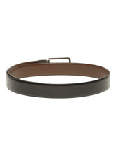 Load image into Gallery viewer, Teakwood Men's Premium Genuine Leather 2-in-1 Reversible Belt | Black & Brown Natural Grain Leather Finish | Silver Slim Frame Pin Buckle | Adjustable 35 mm Dress Belt for Formal, Casual, Office & Business Wear