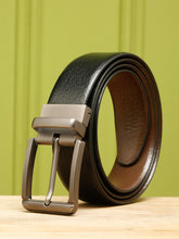 Load image into Gallery viewer, Teakwood Men's Premium Genuine Leather 2-in-1 Reversible Belt | Black & Brown Pebble Grain Leather Finish | Brushed Gunmetal Rectangular Buckle | Adjustable 35 mm Dress Belt for Formal, Casual, Office & Business Wear