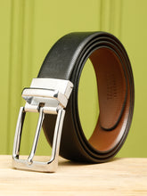 Load image into Gallery viewer, Teakwood Men's Premium Genuine Leather 2-in-1 Reversible Belt | Black & Brown Crosshatch Textured Finish | Silver Classic Rounded Rectangular Pin Buckle | Adjustable 35 mm Dress Belt for Formal, Casual, Office & Business Wear