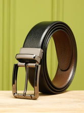 Load image into Gallery viewer, Teakwood Men's Premium Genuine Leather 2-in-1 Reversible Belt | Black & Brown Pebble Grain Leather Finish | Nickel Black Rounded Rectangle Pin Buckle | Adjustable 35 mm Dress Belt for Formal, Casual, Office & Business Wear
