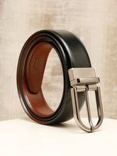 Load image into Gallery viewer, Teakwood Men's Premium Genuine Leather 2-in-1 Reversible Belt | Black & Brown Crosshatch Textured Leather | Nickal Black Rectangular Pin Buckle | Adjustable 35 mm Dress Belt for Formal, Casual, Office & Business Wear