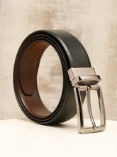 Load image into Gallery viewer, Teakwood Men's Premium Genuine Leather 2-in-1 Reversible Belt | Black & Brown Natural Grain Leather Finish |Nickel Black Refined Slim Frame Pin Buckle | Adjustable 35 mm Dress Belt for Formal, Casual, Office & Business Wear