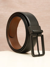 Load image into Gallery viewer, Teakwood Men's Premium Genuine Leather 2-in-1 Reversible Belt | Black & Brown Natural Grain Leather Finish |Matte Black Slim Frame Pin Buckle | Adjustable 35 mm Dress Belt for Formal, Casual, Office & Business Wear
