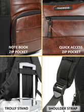 Load image into Gallery viewer, Teakwood Leathers Unisex 35L Laptop Backpack | Premium Vegan Leather | Fits Up to 18 Inch Laptop | Trolley Sleeve, 2 Main Compartments, 2 Front Zip Pockets & Dual Bottle Holders | Travel, Office & Business Backpack, Brown
