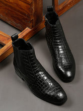 Load image into Gallery viewer, Men's Croco-Textured Leather Chelsea Boots