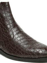 Load image into Gallery viewer, Men's Croco-Textured Leather Chelsea Boots