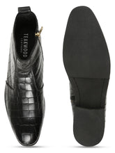 Load image into Gallery viewer, Men's Croco-Textured Leather Chelsea Boots with Side Zipper
