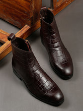 Load image into Gallery viewer, Men's Croco-Textured Leather Chelsea Boots with Side Zipper