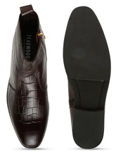 Load image into Gallery viewer, Men's Croco-Textured Leather Chelsea Boots with Side Zipper