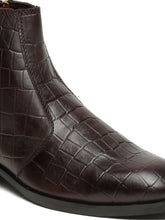 Load image into Gallery viewer, Men's Croco-Textured Leather Chelsea Boots with Side Zipper