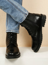 Load image into Gallery viewer, Men's Leather Combat Boots with Side Zipper