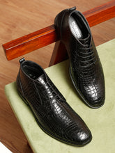 Load image into Gallery viewer, Men's Black Crocodile-Textured Formal Lace-Up Boots