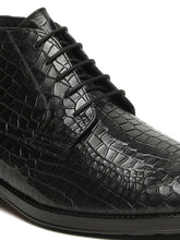 Load image into Gallery viewer, Men's Black Crocodile-Textured Formal Lace-Up Boots