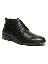 Load image into Gallery viewer, Men's Black Crocodile-Textured Formal Lace-Up Boots
