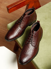 Load image into Gallery viewer, Men's Black Crocodile-Textured Formal Lace-Up Boots