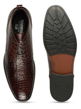 Load image into Gallery viewer, Men's Black Crocodile-Textured Formal Lace-Up Boots