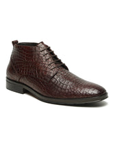 Load image into Gallery viewer, Men's Black Crocodile-Textured Formal Lace-Up Boots
