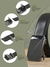 Load image into Gallery viewer, Men Solid Black Leather Auto-Lock Buckle Belt